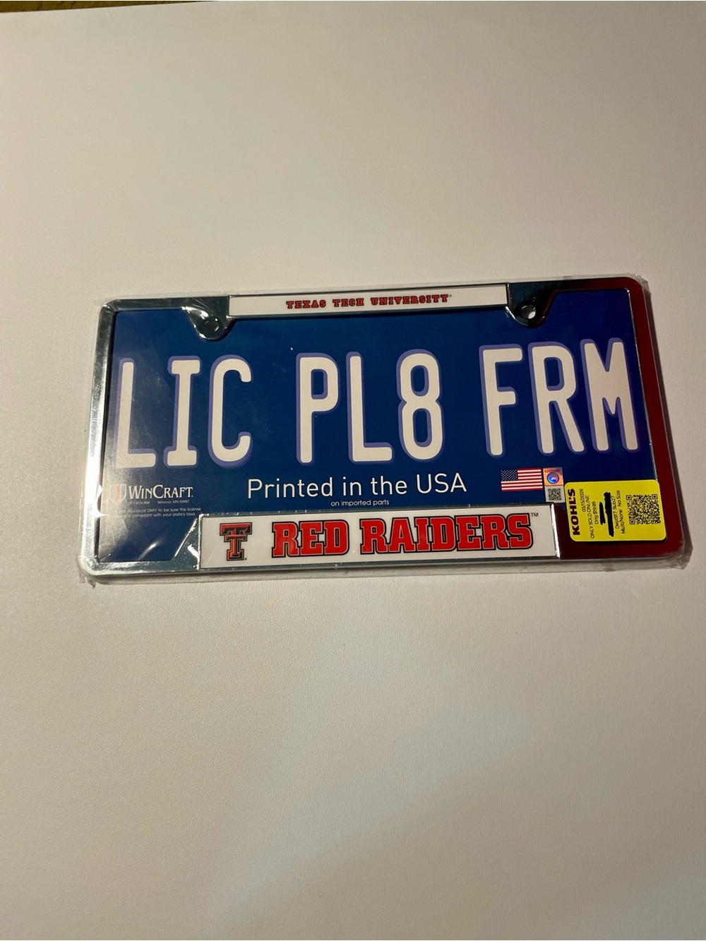 NWT Texas Tech Red Raiders License Plate Frame Chrome WinCraft NCAA Sealed